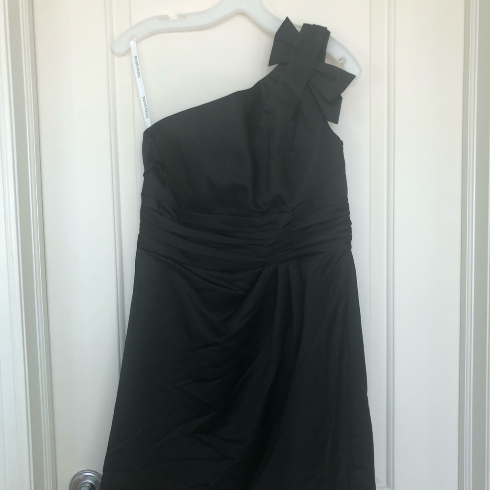 Black one-shoulder David’s Bridal dress